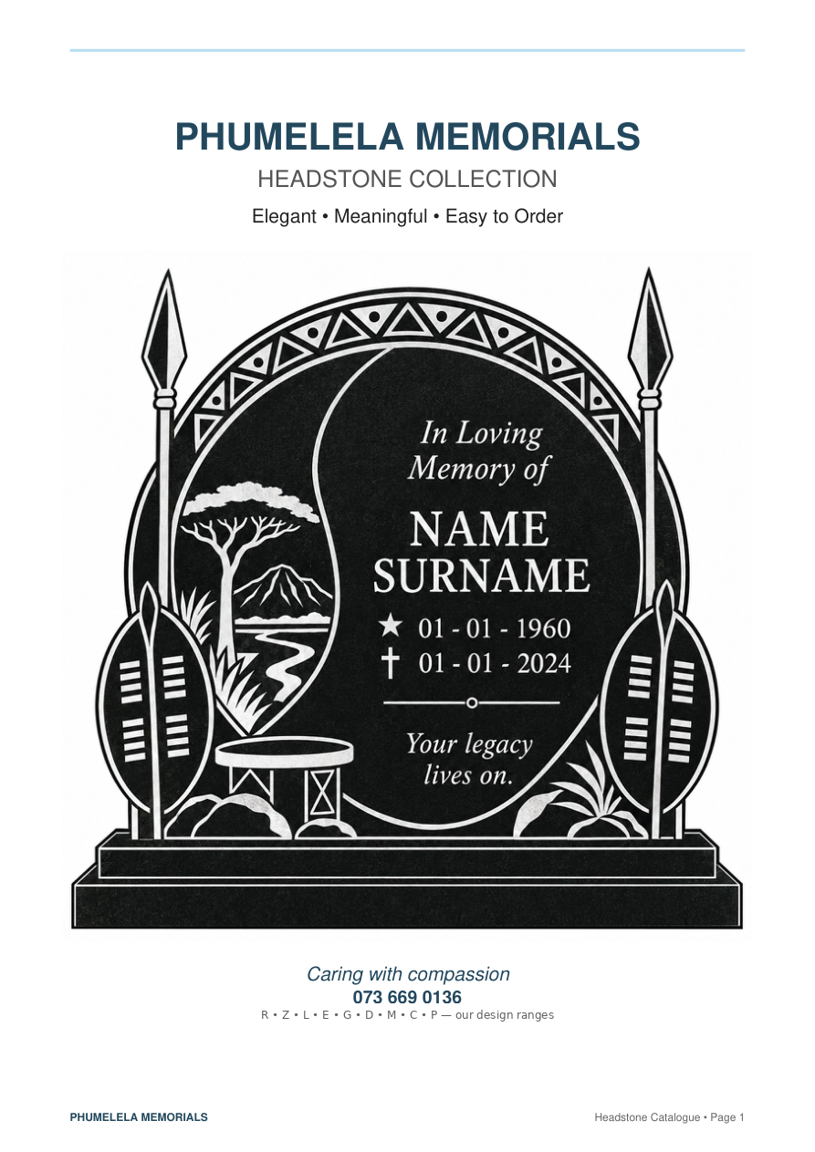 Featured Phumelela Memorials headstone design