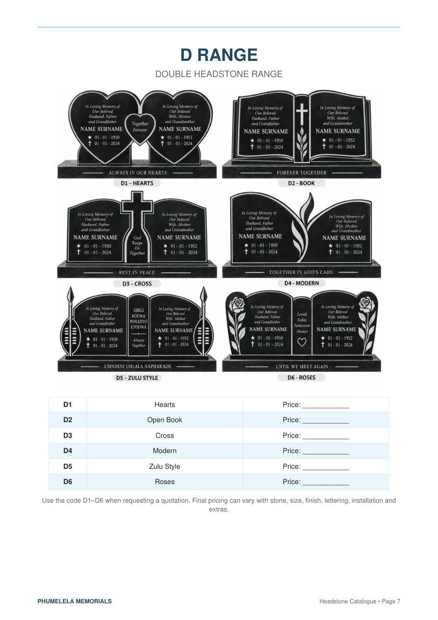 D Double Headstone Range